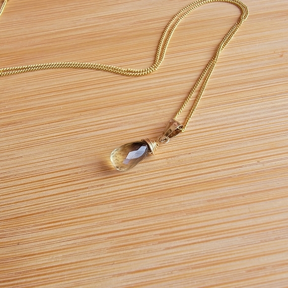 Bi Lemon Quartz Necklace Minimalist Crystal Gemstone champagne brown - Picture 4 of 4